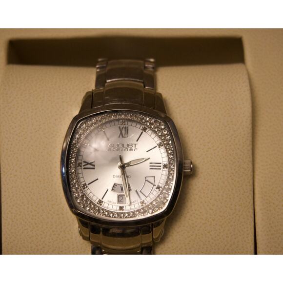 August Steiner Swiss Quartz Diamond Bezel Men’s Watch – Stainless Steel - Picture 4 of 6